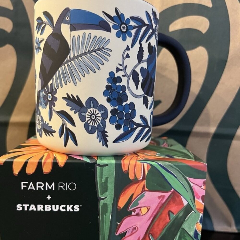 Starbucks X Farm Rio Limited Edition White Blue Ceramic Mug New‎